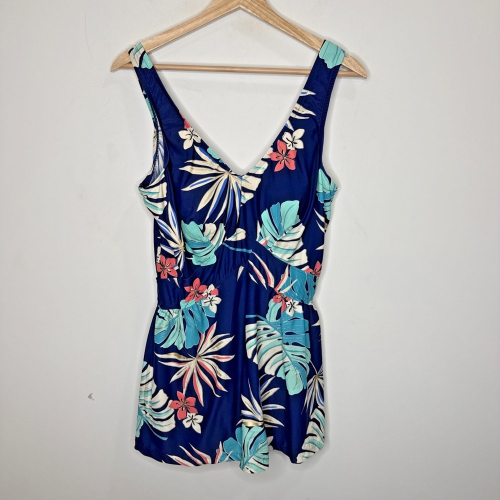 Maxine of Hollywood Swim Dress Bathing Suit Skirted One Piece Modest Tropical 12
